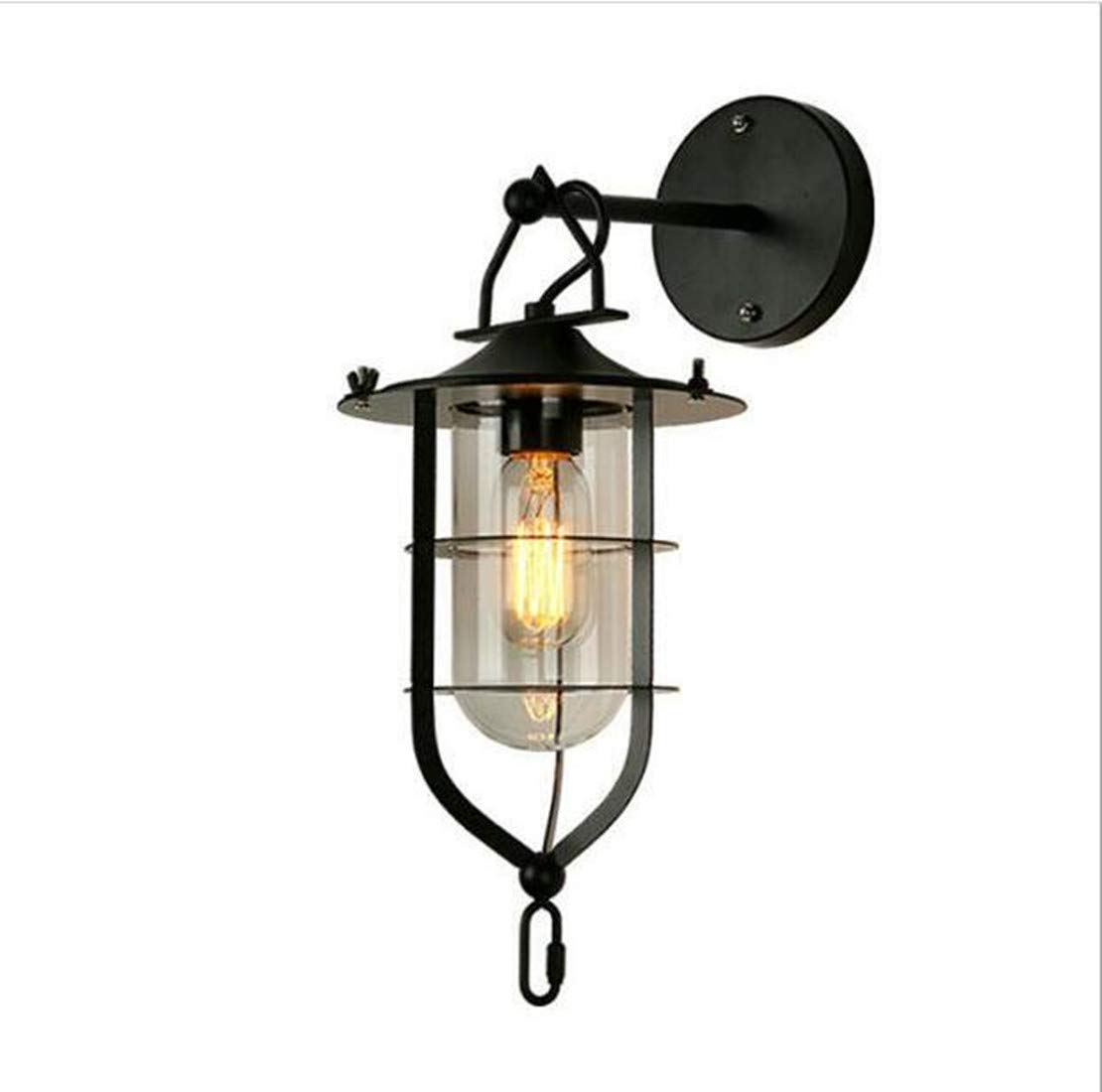 MESOVFCA Industrial Vintage Wall Sconce - Retro Metal & Glass Cage Lighting Fixture for Home, Club, Restaurant, and Porch (Adjustable Angle, Black)(Black2)