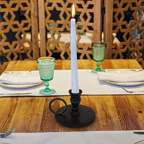 Taper Candle Holders for Candlesticks with Handle, Matte Black Wrought Iron Metal Candle Stick Holders for 7/8" Candles, Set of 2 - Image 4