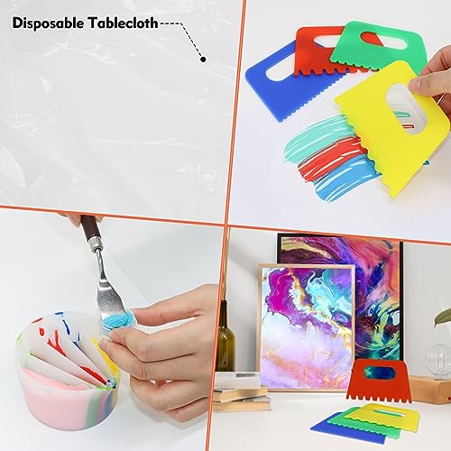 11” Rotate Turnable Sculpting Canvas Spinner Kits Acrylic Pouring Strainers Scraper Cone Painter Support Stands Gloves Foldable Wash Cup Painting Brushes Glitter Tools Pattern Train Art Supplies