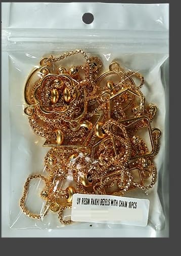 53 Arts UV Resin Rakhi Bezel Frames with Adjustable Chains – Pack of 10 (Gold) | Mixed Shapes for DIY Resin Art, Rakhi Making, Bracelet Crafting-image-37
