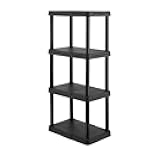 CENTREX CX 4-Tier (48”H x 22”W x 14.25”D) Plastic Storage Shelving Unit (Black), Light Duty, 50lbs Per Shelf Capacity, for Indoor Storage and Organization in Home, Garage, Office with Easy Assembly