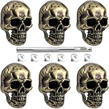 Lekgavd 6pcs Skull Rivets Studs for Clothing, Gothic Style Skull Head Buttons Screws with Drilling Tool, 3D Skeleton Pins for Leather Crafts, Boots, Belts - Bronze