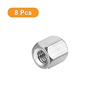 Vista 12 de uxcell Tuercas de acoplamiento M6 x 1 paso 0.787 in de longitud, 8 tuercas de acoplamiento de varilla hexagonal métrica de acero inoxidable 304