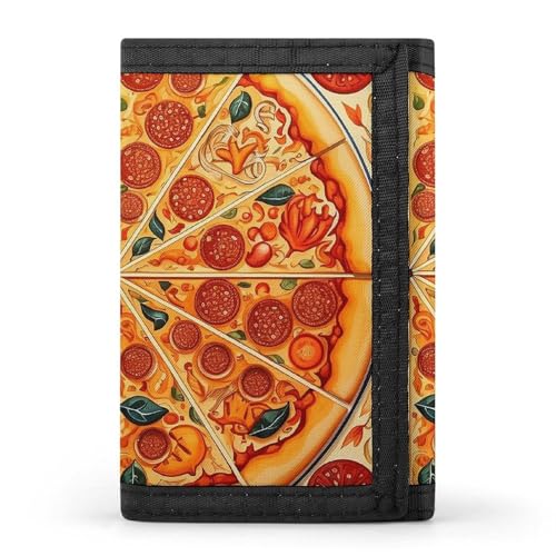 Trifold Wallet for Men, A Full Pizza Coin Purse Slim Money Clip Credit Card Holder with 8 Card Slots