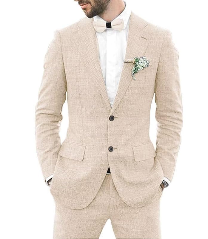 Mens Suit Slim Fit - 2 Piece Suits for Men Linen Wedding Groosmen Prom Party Linen Blazer Pants Suit2