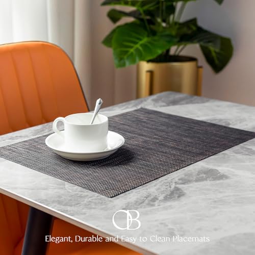 Image of Placemats Set of 4 - Easy Clean Woven Vinyl Placemats for Dining Table, Indoor /Outdoor Place Mats, Washable PVC Table Mats(Black /Brown)