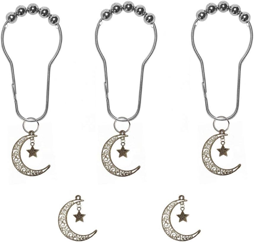 Fuortia Moon Shower Curtain Hooks 12Pcs,Boho Bathroom Curtain Hooks,Stainless Steel