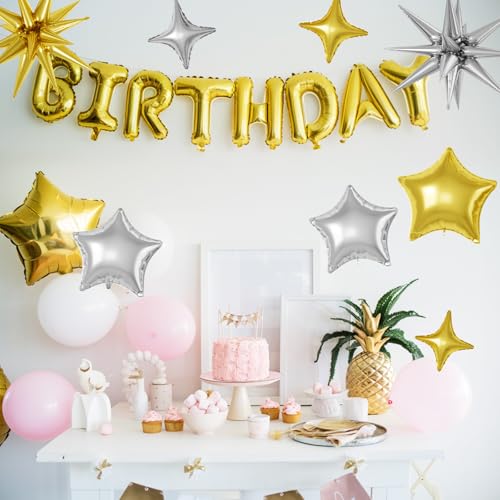 Gold Silver Star Balloons, 22/18/10 Inch Foil Balloons, Four-Pointed Balloon for Men Birthday Graduation Wedding Bridal Baby Shower Party Decorations - Image 3