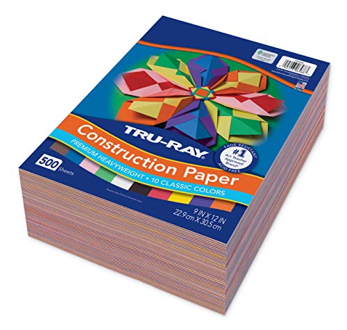 Tru-Ray (P6588-4) Heavyweight Construction Paper Bulk Assortment, 10 Assorted Colors, 9" X 12", 500 Sheets #TOP1