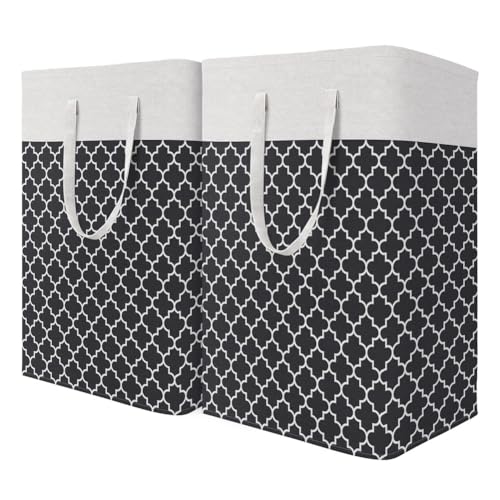 Juqoyue Cesto de Ropa Impermeable, Alta para Ropa, Dormitorio, Baño, Cesto para Ropa de Dormitorio, Paquete de 2, Color Negro