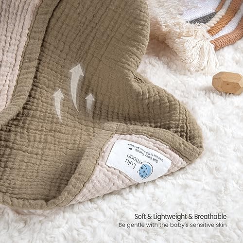 Image of lulumoon Muslin Baby Blanket Neutral: Cotton Toddler Blanket for Daycare | Soft Reversible Crib Bedding for Baby - Lightweight 4-Layer Muslin for Stroller, Tummy Time & Travel, 47 inchx47 inch(Olive)