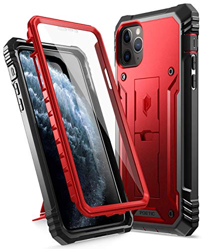 iPhone 11 Pro Max Rugged Case with Kickstand, Poetic Full-Body Dual-Layer Shockproof Protective Cover, Built-in-Screen Protector, Revolution, for Apple iPhone 11 Pro Max 6.5 Inch, Metallic Red