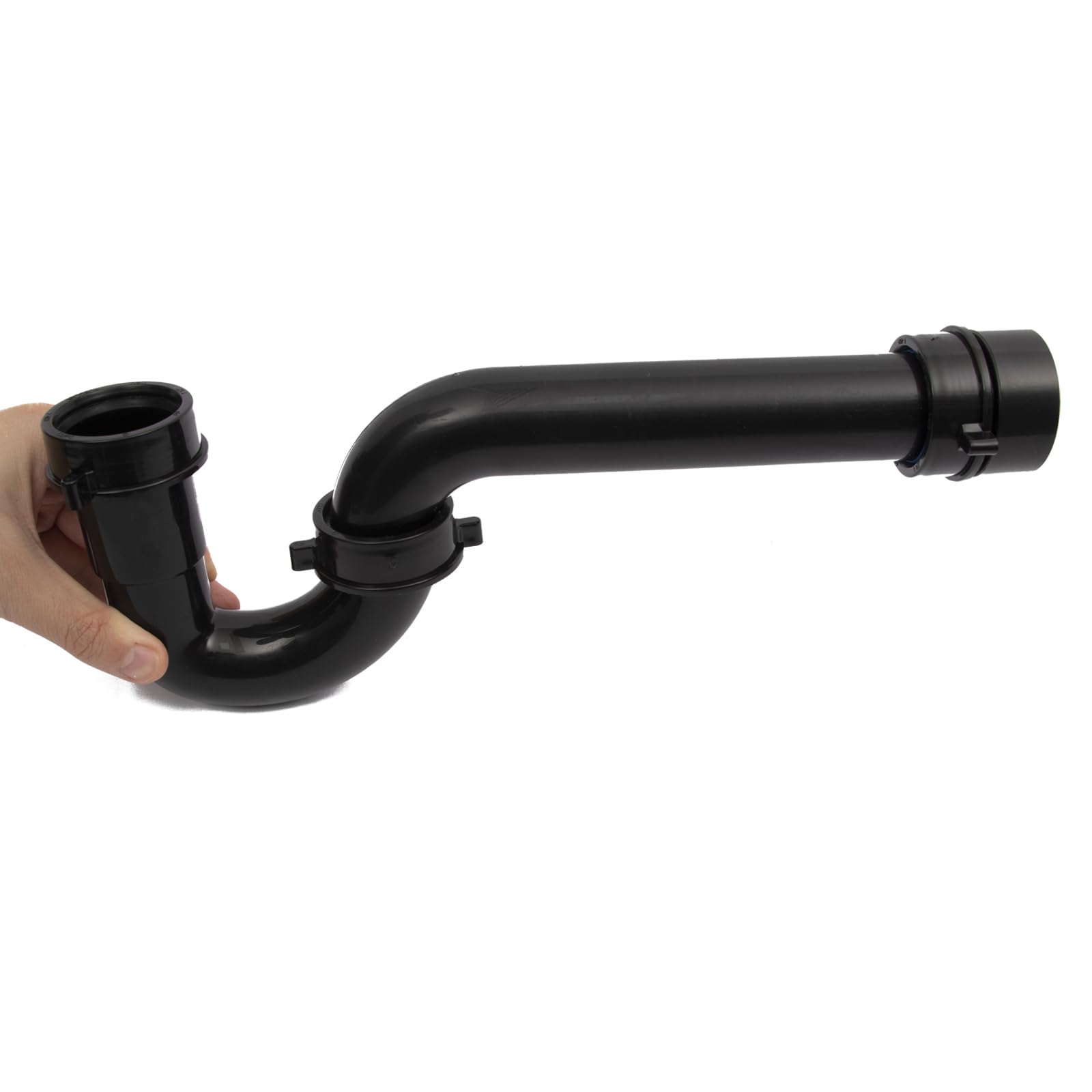 yariwiz (1 Pack) Black P Trap 1 1/2 Inch for Bathroom Kitchen Sink Drain Pipe Tubular Kit with Black Threaded Adapter and Blue TPE Washer KSD-001B