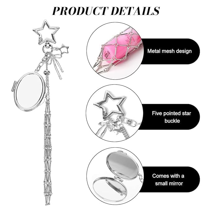 Image of Lipstick Holder Keychain with Touch Up Mirror Clasp Makeup Lipstick Balm Gloss Organizer Portable Chic Bag Charm Accessories