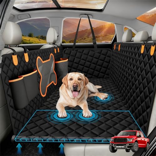 Geotick Dog Seat Cover for Trucks, Hard Bottom Dog Hammock Back Seat Extender for Dogs for F150, RAM1500,Silverado,GMC Sierra (Black, XL for Truck Crew Cab & SUVs)