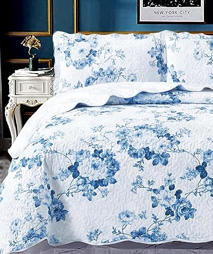 OZMIC Patchwork Bedspread Cotton Filling Box Pattern Reversible Quilted Throw For Bedroom Decor - Warm Quilt Coverlets Blankets Single Bed Bedspread with Pillow Case - Vintage Floral Blue - Cosy Home Interiors OZMIC Patchwork Bedspread Cotton Filling Box Pattern Reversible Quilted Throw For Bedroom Decor - Warm Quilt Coverlets Blankets Single Bed Bedspread with Pillow Case - Vintage Floral Blue - Image 7
