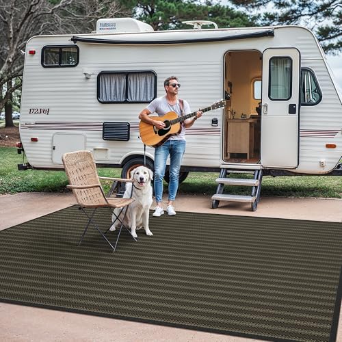 Image of GENIMO Outdoor Rug, Waterproof Plastic Rugs for Patio, 6'x9' Ebony Brown