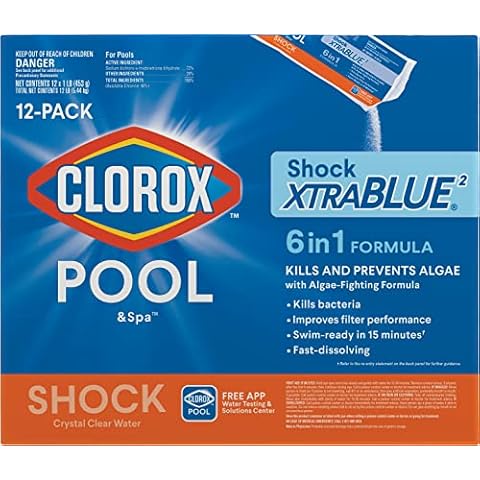 Clorox Pool&Spa 33512CLX Pool Shock XtraBlue (12 1-lb Bags), 12 Pack, White Cover