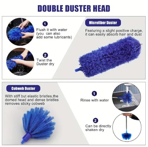 Image of 2 in 1 Long Handle Microfiber Feather Ceiling Duster for Dust Cleaning with extendable Pole 30-100 Inch with Anti Scratch Bendable Head for Cleaning High Cobweb Stick high Ceiling Fan Mop