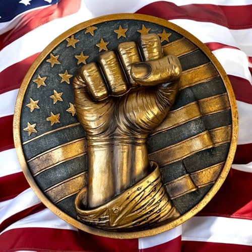 Patriotic Fist Wall Décor – 6” Diameter 3D Artwork with American Flag Design, Rustic Bronze Finish, Freedom, Strength, Stars and Stripes Sculpture for Home or Office - Defiant USA Hanging Art Plaque – United States of America Décor - Image 5