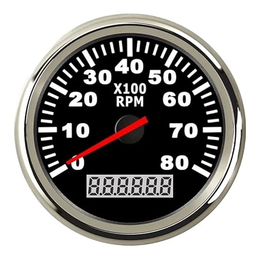 Deramg 52mm デジタルタコメーター 車 トラック マリンボート タコゲージ アワーメーター付き 0~9990 RPM ディスプレイ ディーゼル、ガソリンエンジンに適合(8000 rpm-01)