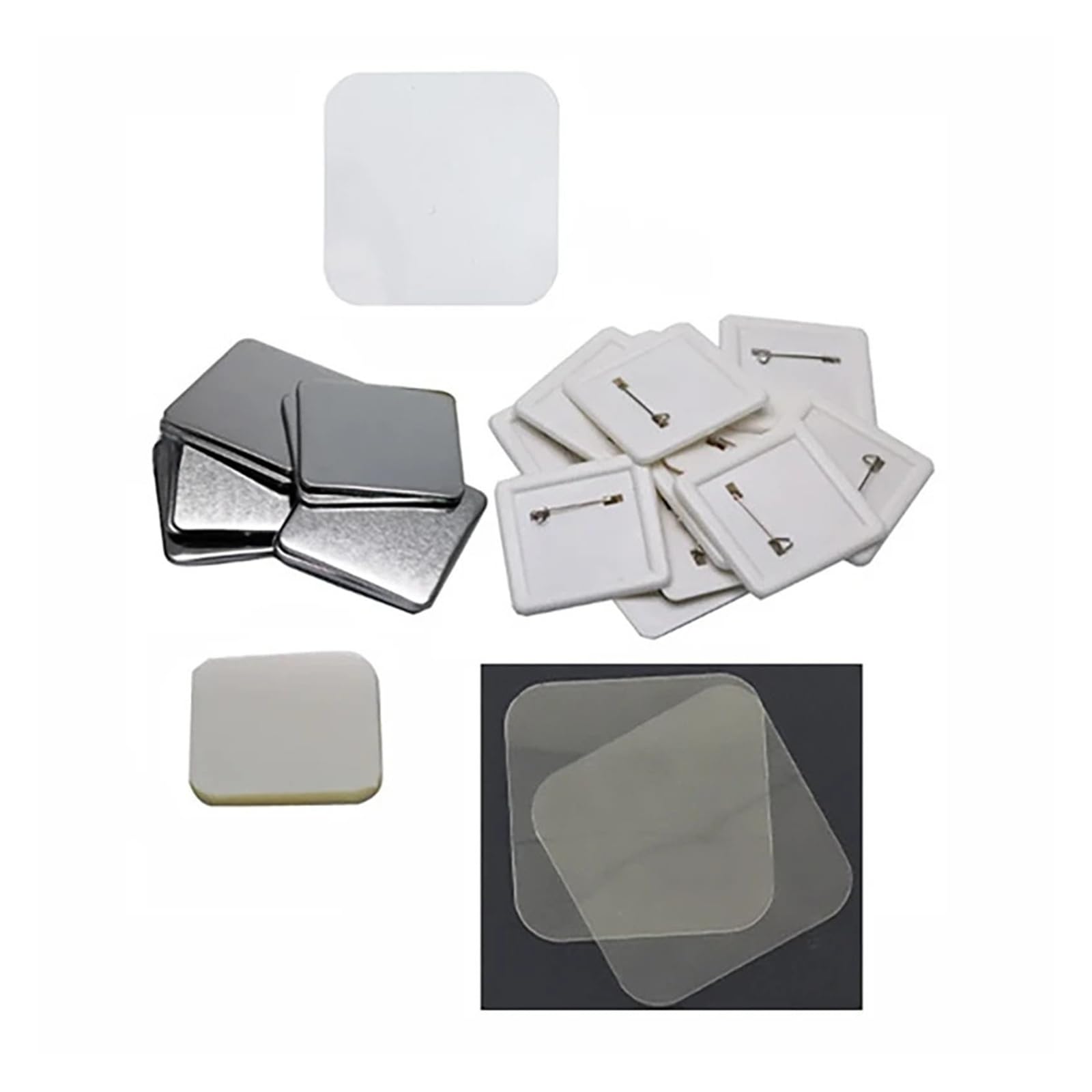 100 szt./zestaw 50 * 50 mm kwadratowych odznak z tyłu guzika części do maszyny produkcji guzików metalowe materiały ​​produkcji pin Wszechstronność dla rzemiosła