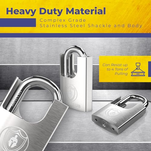 Image of Magmaus SDL /50 [Closed Shackle] Heavy Duty Lock with 3 Keys - [Stainless Steel] Weatherproof Padlock for Outdoor Use - Ideal for Storage Unit, Shipping Container, Gate
