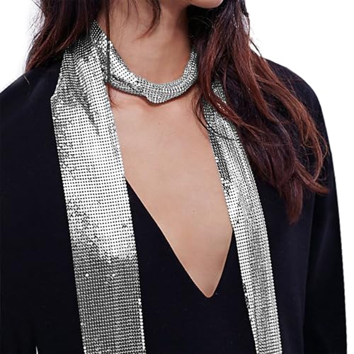 Shiny Metal Tie Women Sparkle Sequins Neck Scarf Glitter Tie Shawl Neckerchief for Nightclub Party Costume3