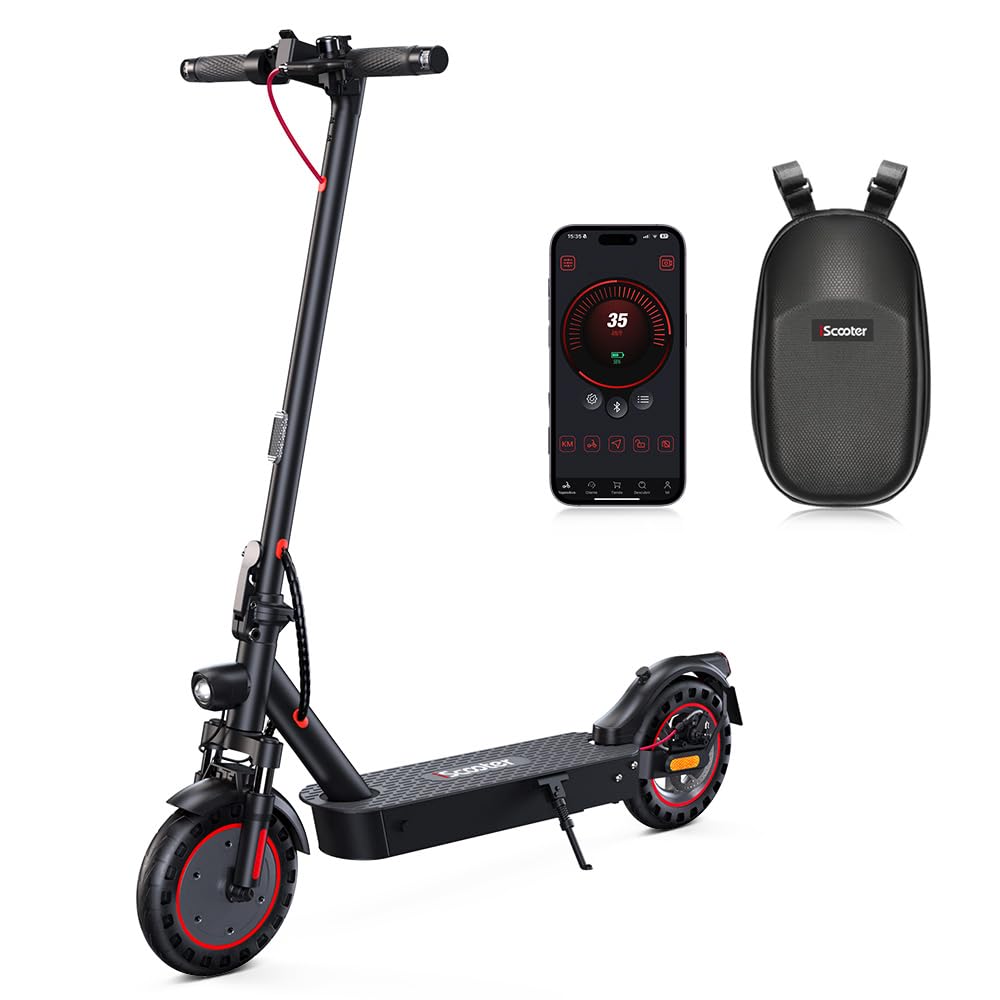iScooter 10" Patinete Eléctrico Adultos Homologado DGT, 500W Motor, Autonomía De 30-40 KM, Máxima 25KM/H, Bocina, Timbre, Intermitentes, App, Frenado Doble, Plegable, Carga 120 KG, Bloqueo/Desbloqueo
