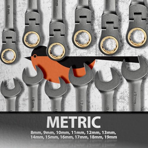 Image of SUZUME 12-Piece Ratchet Wrenches Set Metric (8-19mm) with 180 Flex Head