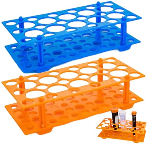 2Pcs Test Tube Rack 8.66x3.78x2.24in Portable Lightweight Laboratory Plastic Centrifuge Tube Rack, Orange and Blue
