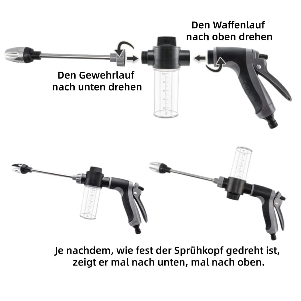 Hochdruck Sprühpistole für Gartenschlauch, 5 einstellbare Sprühmodi, verstellbare Wasserstrahlfunktion, geeignet für Autowäsche, Garten und Terrasse (Grün)