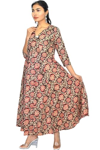Image of JAIPUR HAND BLOCK Cotton Sleeveless Long Flared A Line Dress|Gown (S00063)