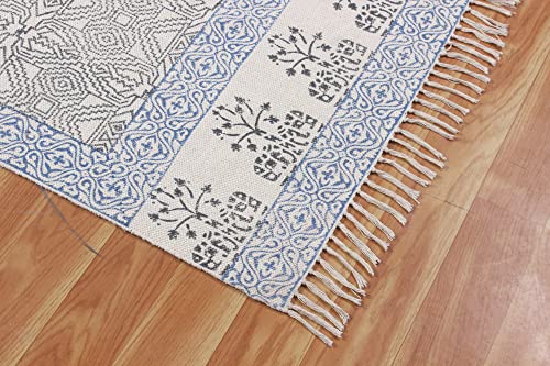 Tapis de bain bohème coton géométrique marron 120x450cm grand format pour chambre