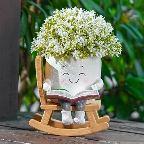 Pot de fleurs original avec chaise à bascule, idée cadeau déco - 4