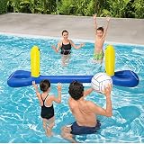 2. Juego de voleibol de gran valor, este juego de verano contiene una cancha de voleibol inflable, una pelota de voleibol, puede disfrutar de juegos de voleibol acuático con su familia e hijos, agregando diversión de verano