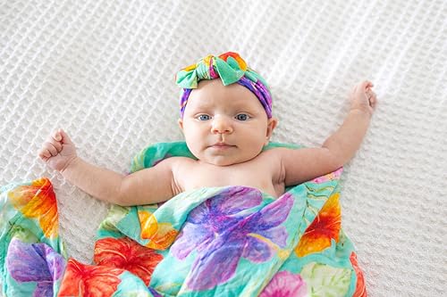 Image of Florida Kid Co. Hibiscus Baby Swaddle Blanket - 70% Viscose from Bamboo / 30% Cotton Muslin - Silky Soft, Breathable, Lightweight, Large - 47 in. x 47 in.