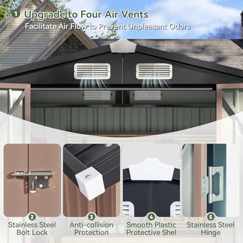 image for Aoxun 10x8 FT Outdoor Storage Shed with Double Hinged Large Door Utili