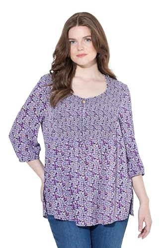 Blouse smoquée Ulla Popken anti-compression t-shirt femme fleuri fluide