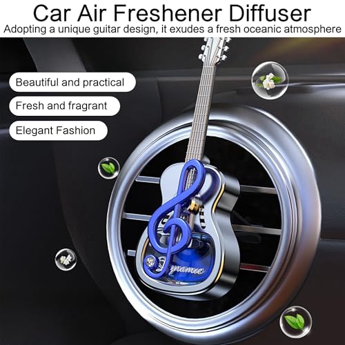 Image of Guitar Car Air Freshener Diffuser Vent Clip Perfume Mini Portable Diffuser Automobile Dashboard Decoration Automobile Air Conditioner Decoration(no perfume)(blue, medium,Without perfume)