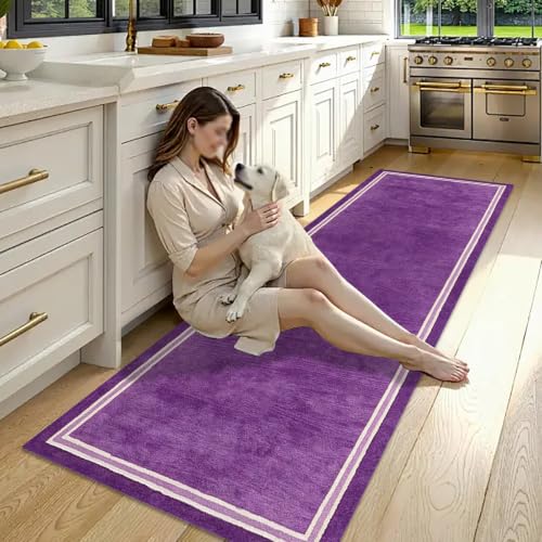 Alfombra de pasillo antideslizante morada de 90 x 200 cm lavable para cocina 3