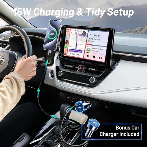 Image of Phone Mount for Toyota Corolla (2019-2026, ONLY Fits 8 inch Screen) / Corolla Hatchback (19-26) / Corolla Cross (22-26), 15W Wireless Charger, Magnetic Phone Holder, Car Adapter Included, with Storage Box