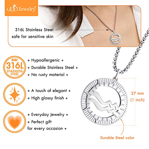 555Jewelry Stainless Steel Aquarius Necklace For Wife, Horoscope Constellation Necklaces For Women ‎& Girls, Zodiac Sign Pendant For Men, Astrology Necklace For Girlfriend, 22 Inch, Silver #TOP5
