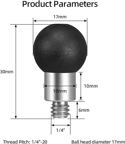 Miniatura 6 de FANAUE B-17 Adaptador de cabeza de bola de aluminio de 0.669 in con rosca de 14 de pulgada compatible con Garmin GPS Mount y 0.669 in brazo de doble