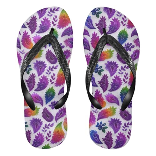 Flip Flop Sandals Neon Paisley Print for Women Men Beach Outdoor XS