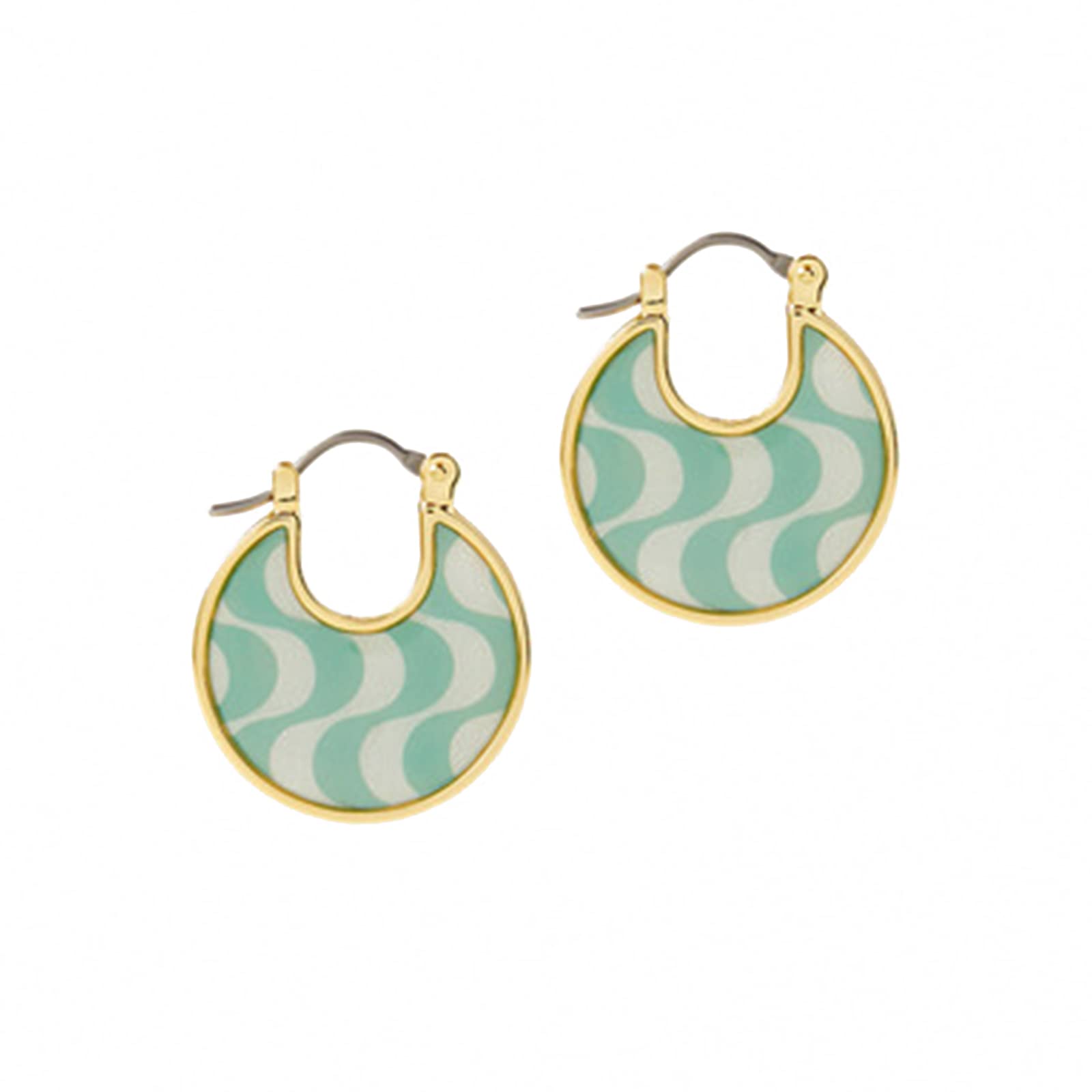 Pendientes de aro bonitos dorados for mujer: chapado en oro de 14 quilates, pequeño círculo redondo, esmalte blanco verde, moda clásica, orejas sensibles simples, joyería, boda, cumpleaños, regalos fo