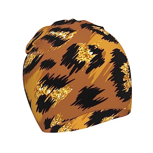 Rqzwdq Rose Gold Glitter Ombre Leopard Pattern Kids Beanie Hats Warm Knit Beanie Cap Skull Caps Gifts Decor for Boys Girls