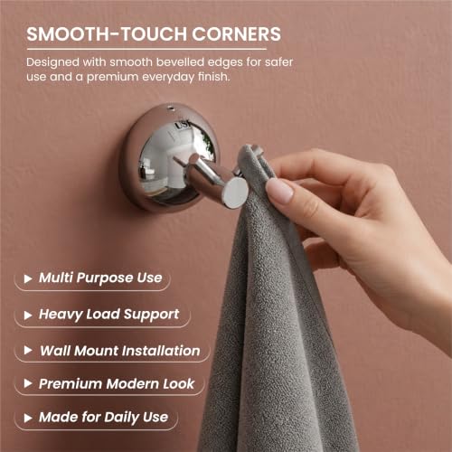 Image of USF Heavy Duty 304 Stainless Steel Robe Hook, Towel Holder & Cloth Hanger for Bathroom Accessories, Smooth Edge Protection, 25 Years Warranty (Chrome Finish, Pack of 1) - Torin
