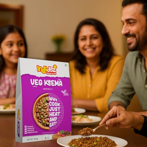 Image of Indidoz Ready to Eat Veg Keema | High Protein Plant Based Mince in Spiced Gravy | Delicious Vegan Alternative to Meat | Authentic Indian Meal | Heat & Eat | No Preservatives | 300g