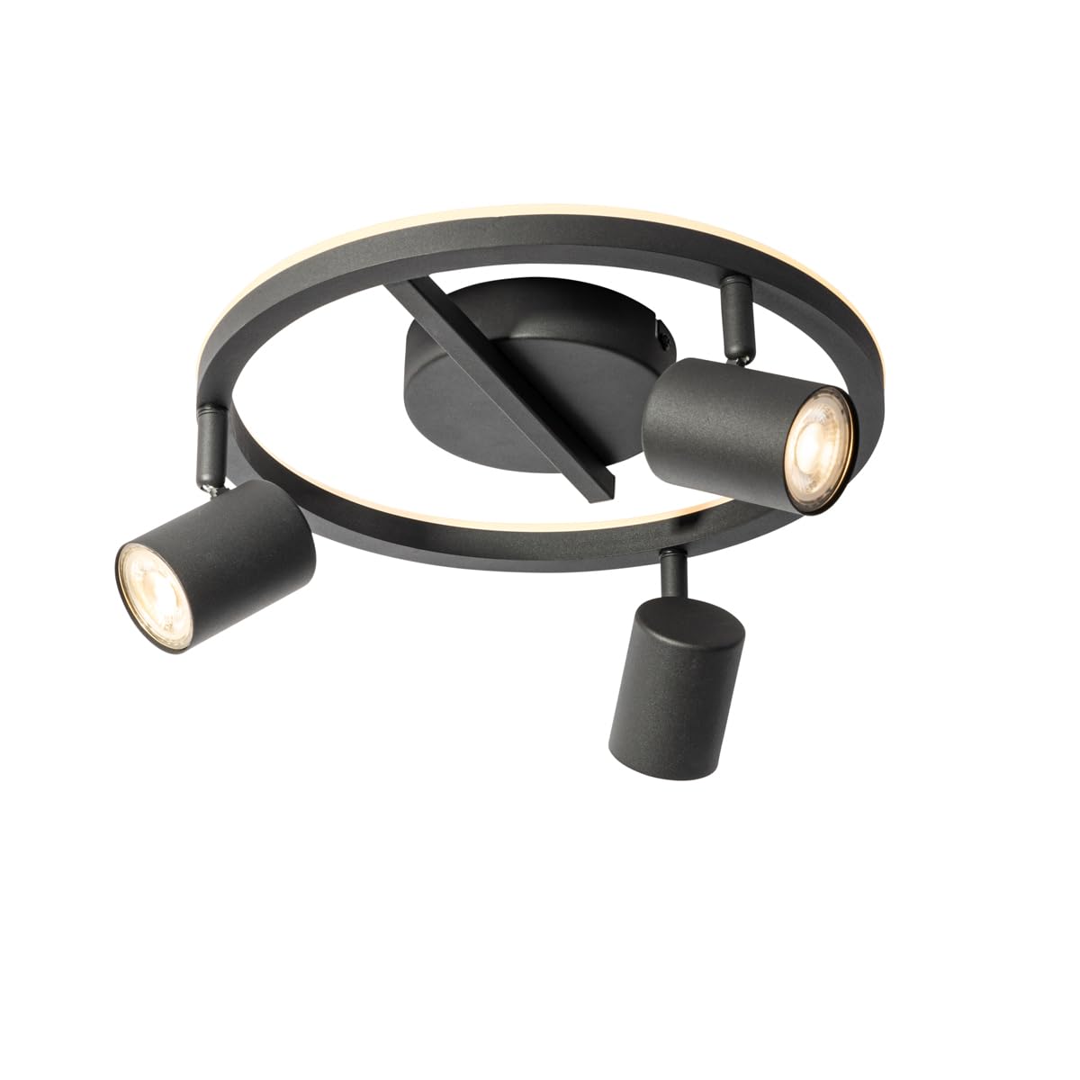 Qazqa led Spotlight, Ceiling Light - Back up - Black, Integrated led, incl. W lightsource, 2700K, Warm White, 40.5cm, Round, 4-Way, Ideal for Kitchen, and Living Room